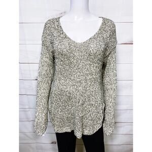 Alya Women's Marled Knit V-Neck Sweater Elbow Patch  - Size Small